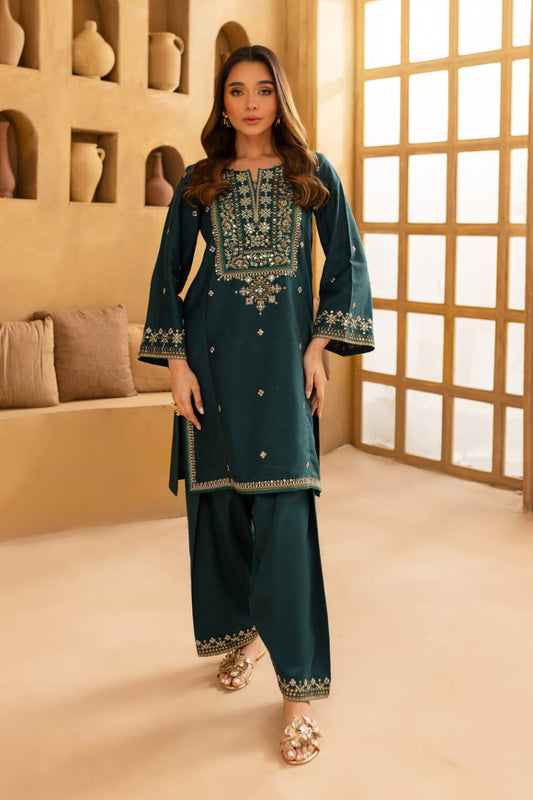 Best Selling - Teal Ferm- 2Pc Embroidered Dress