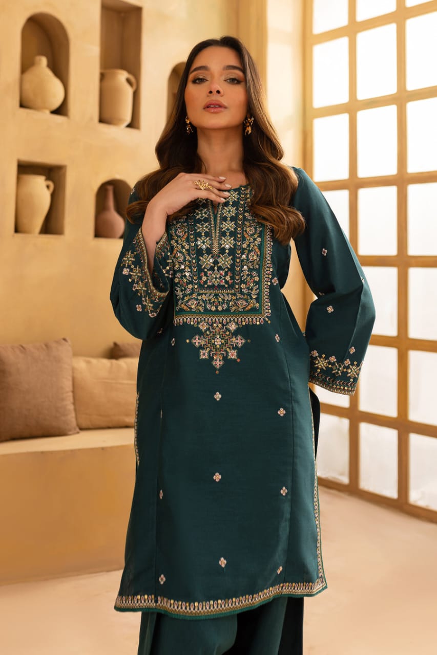 Best Selling - Teal Ferm- 2Pc Embroidered Dress