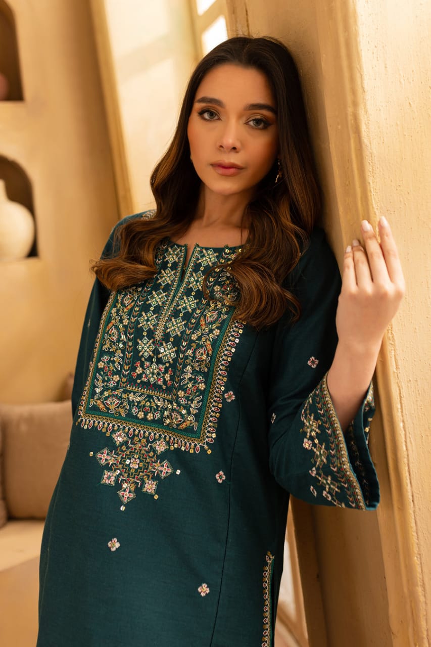 Best Selling - Teal Ferm- 2Pc Embroidered Dress