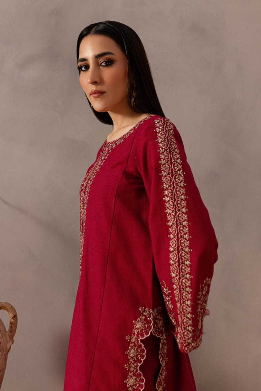 Pink Saya- Best Selling - 2ps Embroidery Dress