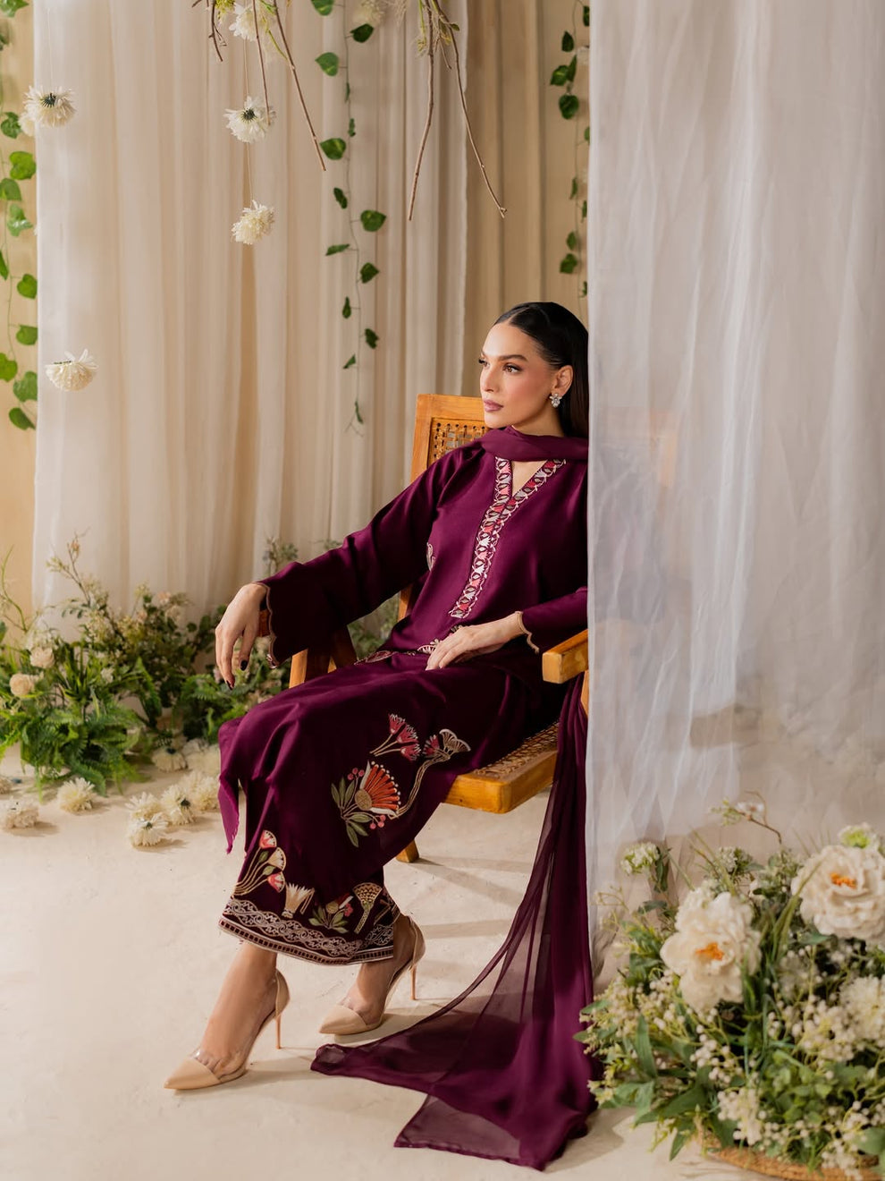 Crimson Grace-3pc embroidered dress