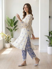 Blue Blossom-2pc printed cotton, gives a classic vibe