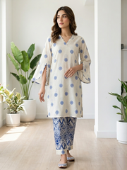 Blue Blossom-2pc printed cotton, gives a classic vibe