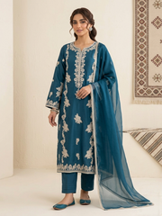 Teal blue-3pc Embroided dress 👗