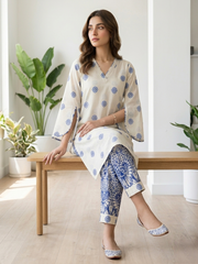 Blue Blossom-2pc printed cotton, gives a classic vibe