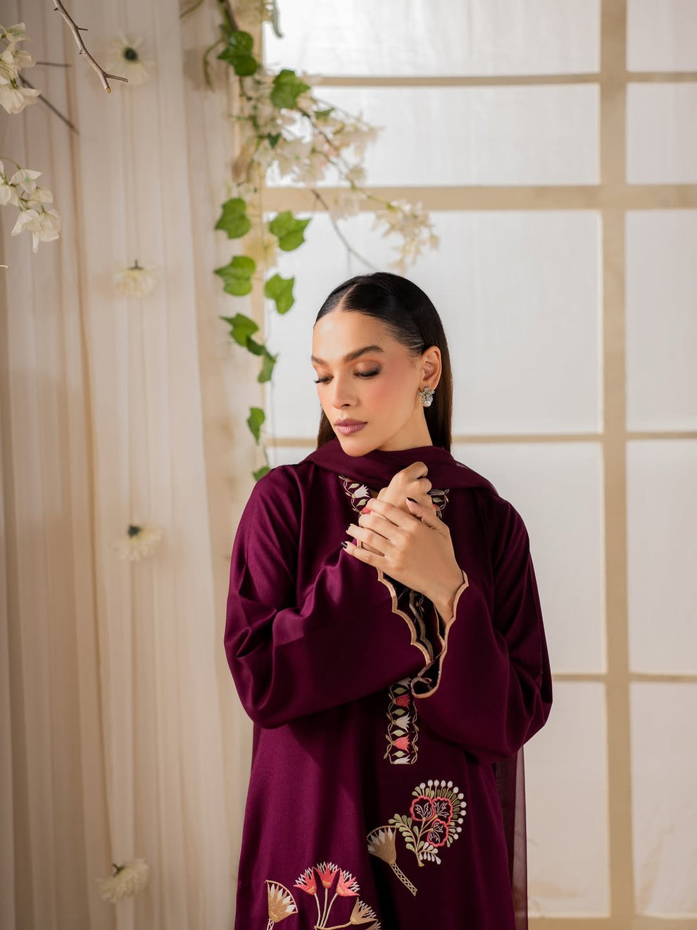 Crimson Grace-3pc embroidered dress
